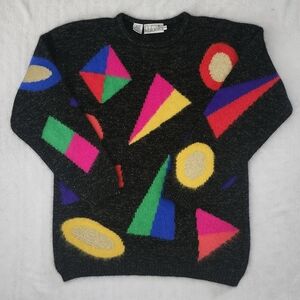 Vintage RAFAELLA  Mohair Lambswool Blend Crewneck Geometric Sweater Medium Warm‎